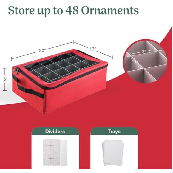 BRAND NEW-Ornament Storage Box - Zippered Lid Organizer w/48 Compartments - Picture 3 of 4